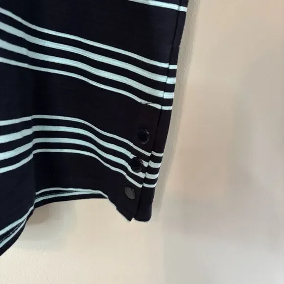Talbots UPF 50+ Navy Striped Dress 3/4 Sleeve Cotton Modal V-neck Size Medium - Picture 3 of 8